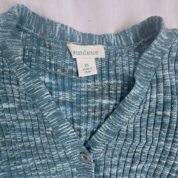 Sundance Blue Heather Ribbed Henley Sweater Cotton Blend Button Cuff Top XS - Picture 4 of 8